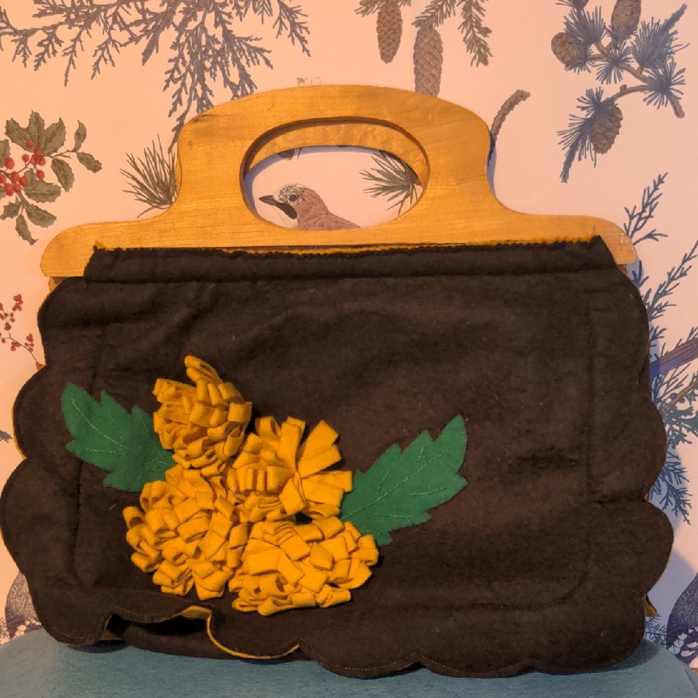 Brown and Yellow Floral Handbag